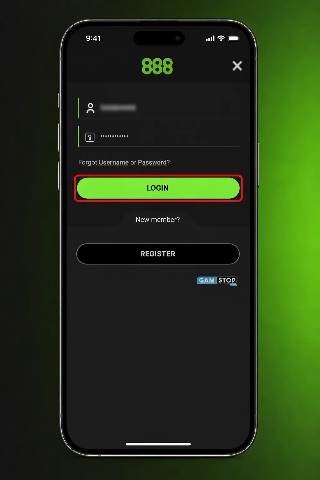 Step-by-step guide showing how to log into your 888casino account on website or app