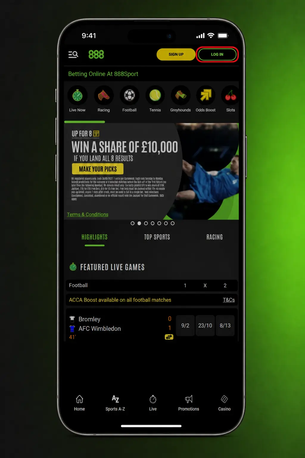 Step-by-step guide showing how to log in to your 888casino account on website and app