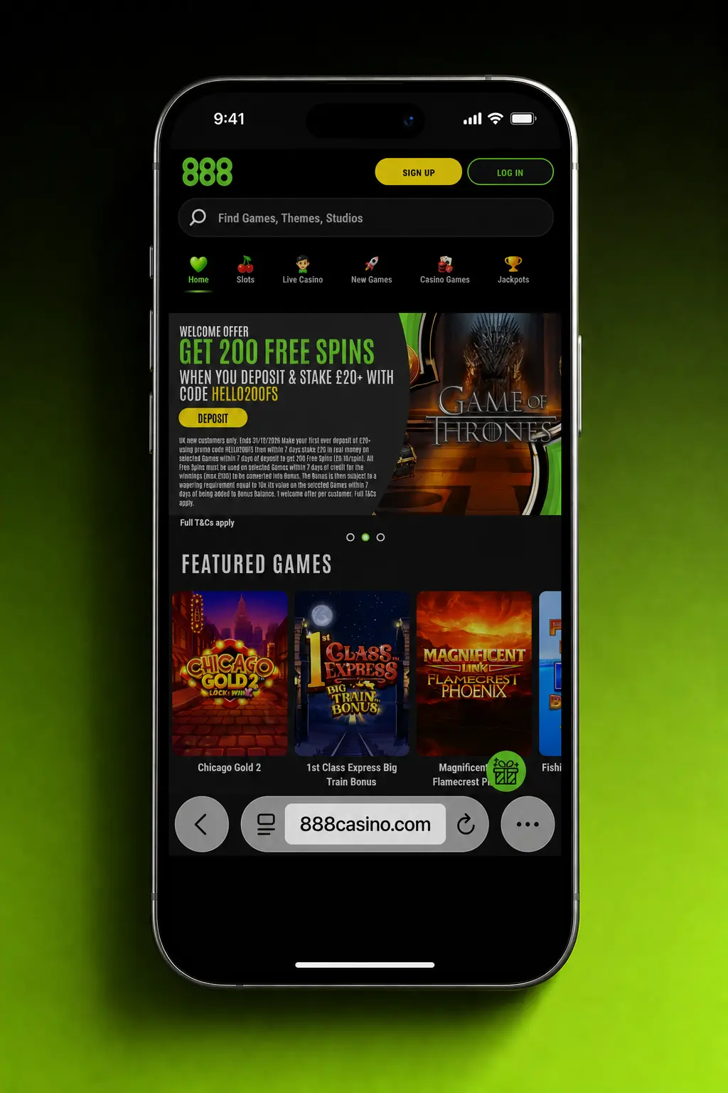 Step-by-step guide showing how to download and install the 888casino app on iOS using Safari's Add to Home Screen feature.