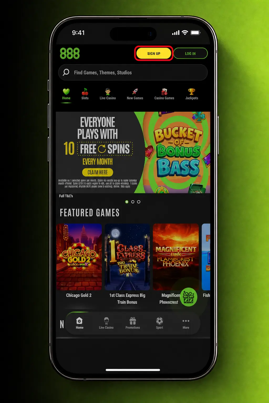 Step-by-step screenshot showing how to sign up and register a new account with 888casino